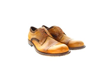 Men's safari lace-ups shoes handmade in genuine leather, yallow color with a bro