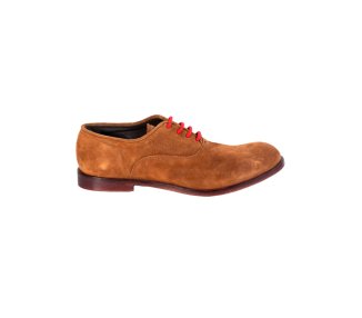 Handcrafted men`s lace-uo shoes in suede calf leather