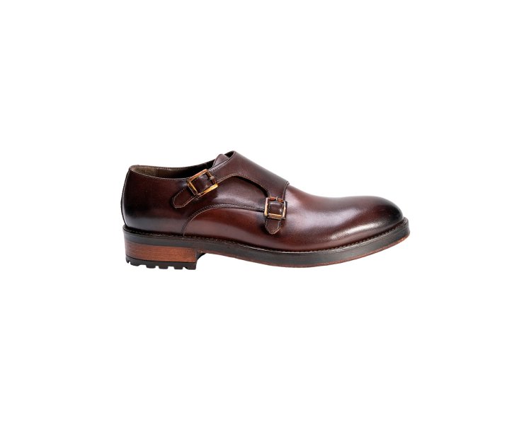 Handcrafted men`s double-buckle calf leather shoes