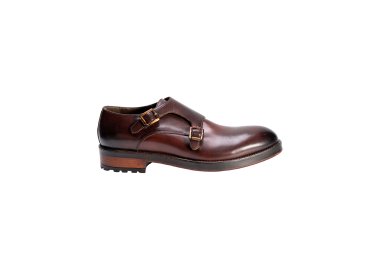 Handcrafted men`s double-buckle calf leather shoes