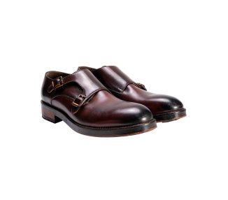 Handcrafted men`s double-buckle calf leather shoes