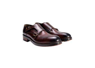 Handcrafted men`s double-buckle calf leather shoes