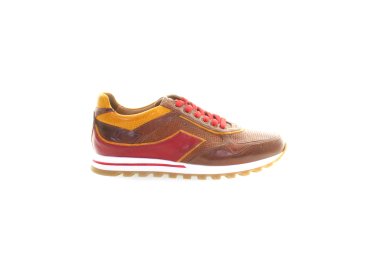 Handmade men`s sneakers in red and yellow genuine leather