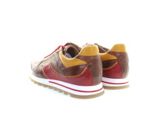 Handmade men`s sneakers in red and yellow genuine leather