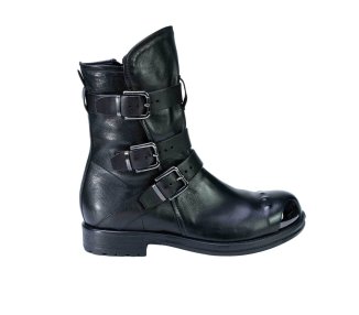 Handcrafted women`s ankle boots in soft genuine leather with 3 buckles