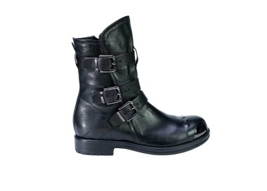 Handcrafted women`s ankle boots in soft genuine leather with 3 buckles