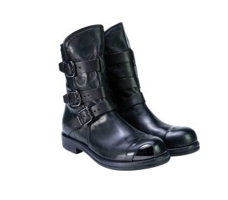 Handcrafted women`s ankle boots in soft genuine leather with 3 buckles