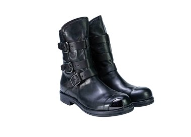 Handcrafted women`s ankle boots in soft genuine leather with 3 buckles