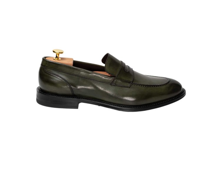 Elegant handcrafted men`s moccasins in genuine leather