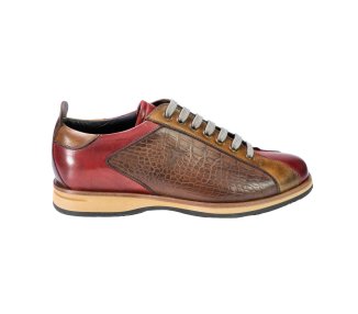 Man`s sneakers  in calf leather handcrafted red and brown