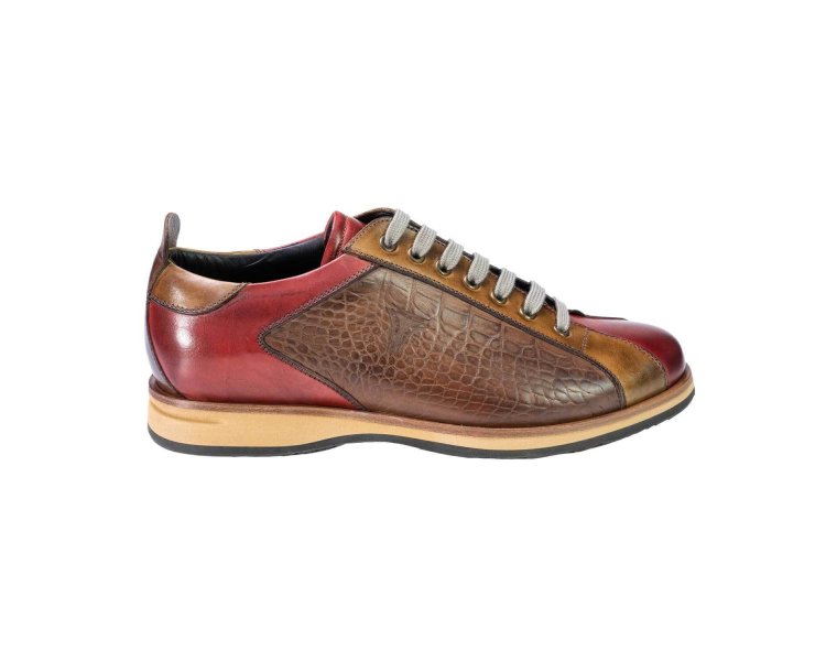 Man`s sneakers  in calf leather handcrafted red and brown