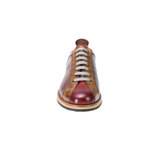 Man`s sneakers  in calf leather handcrafted red and brown