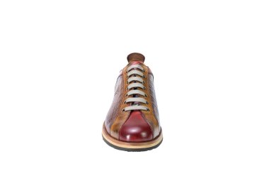 Man`s sneakers  in calf leather handcrafted red and brown