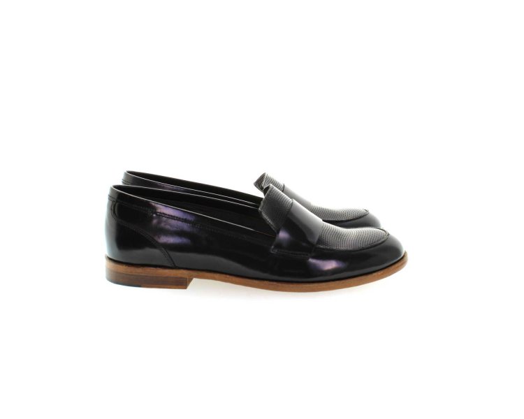 Handmade women`s leather loafer in genuine calf leather