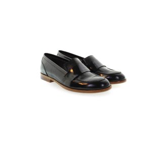 Handmade women`s leather loafer in genuine calf leather
