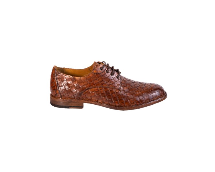 Handcrafted elegant men`s lace-up shoes in genuine woven calf leather