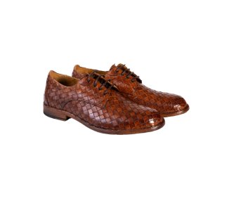 Handcrafted elegant men`s lace-up shoes in genuine woven calf leather