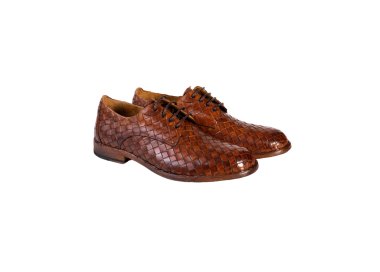 Handcrafted elegant men`s lace-up shoes in genuine woven calf leather