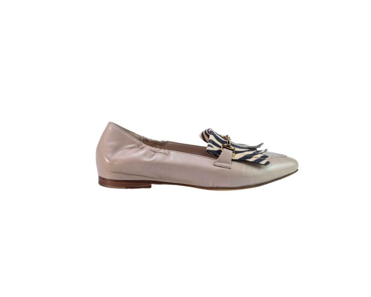 Handcrafted women's ballerina flats in zebra-striped calf leather