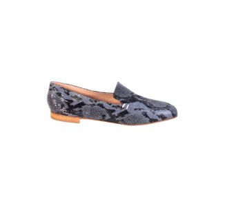 Handcrafted women`s python-printed calf leather loafers