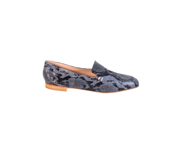 Handcrafted women`s python-printed calf leather loafers