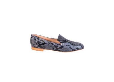 Handcrafted women`s python-printed calf leather loafers