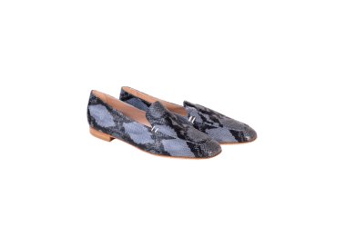 Handcrafted women`s python-printed calf leather loafers