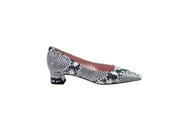 Handmade woman`s decolltè  shoes in genuine leather python printed