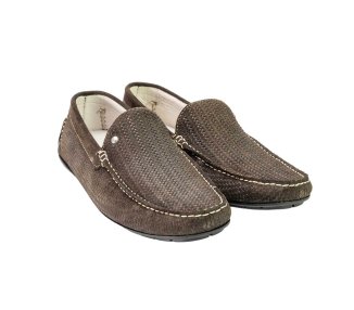 Handmade men's moccasin in calf suede  leather