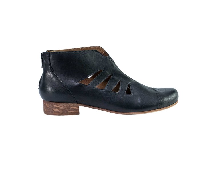 Handmade woman`s lase-cut ankle bootsi in genuine leather