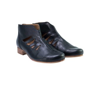 Handmade woman`s lase-cut ankle bootsi in genuine leather