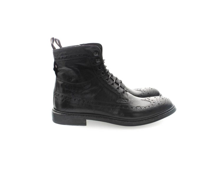 Artisan boots for men with laces and lateral zipper in genuine leather