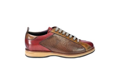 Man`s sneakers  in calf leather handcrafted red and brown