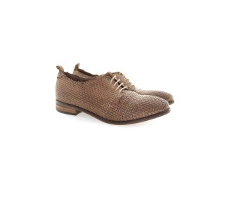 Handmade woman`s lace-up shoes in woven genuine leather