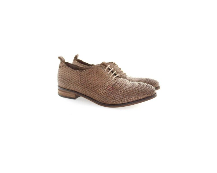 Handmade woman`s lace-up shoes in woven genuine leather