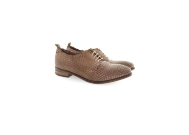 Handmade woman`s lace-up shoes in woven genuine leather