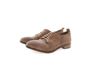 Handmade woman`s lace-up shoes in woven genuine leather