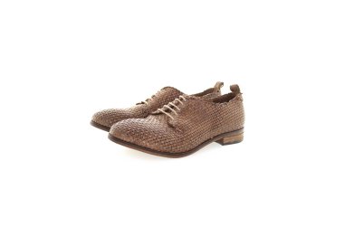 Handmade woman`s lace-up shoes in woven genuine leather